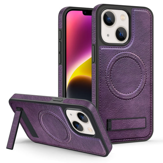 For iPhone 14 Multi-function Holder MagSafe PU Phone Case(Mulberry) - iPhone 14 Cases by buy2fix | Online Shopping UK | buy2fix