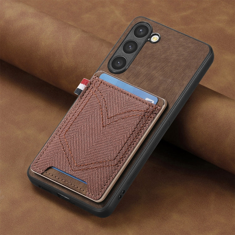 For Samsung Galaxy S25 Ultra 5G Denim Texture Leather Skin Phone Case with Card Slot(Brown) - Galaxy S25 Ultra 5G Cases by buy2fix | Online Shopping UK | buy2fix