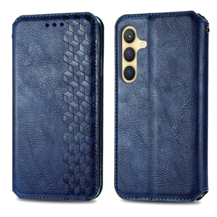 For Samsung Galaxy S25 5G Cubic Grid Pressed Magnetic Leather Phone Case(Blue) - Galaxy S25 5G Cases by buy2fix | Online Shopping UK | buy2fix