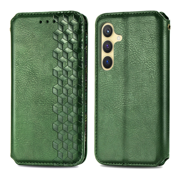 For Samsung Galaxy S25 5G Cubic Grid Pressed Magnetic Leather Phone Case(Green) - Galaxy S25 5G Cases by buy2fix | Online Shopping UK | buy2fix