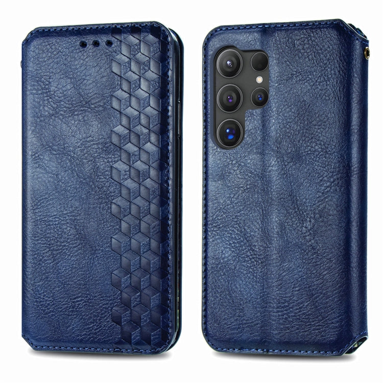 For Samsung Galaxy S25 Ultra 5G Cubic Grid Pressed Magnetic Leather Phone Case(Blue) - Galaxy S25 Ultra 5G Cases by buy2fix | Online Shopping UK | buy2fix