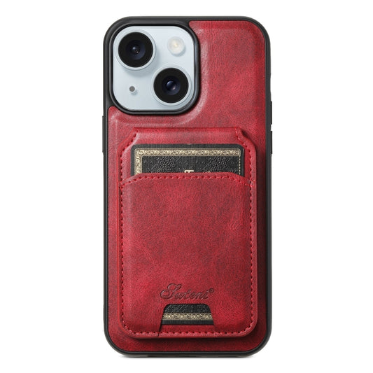 For iPhone 15 Plus Suteni H15 MagSafe Oil Eax Leather Detachable Wallet Back Phone Case(Red) - iPhone 15 Plus Cases by Suteni | Online Shopping UK | buy2fix