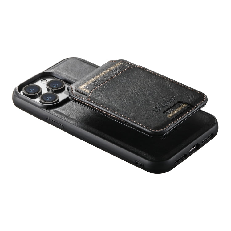 For iPhone 14 Plus Suteni H15 MagSafe Oil Eax Leather Detachable Wallet Back Phone Case(Black) - iPhone 14 Plus Cases by Suteni | Online Shopping UK | buy2fix