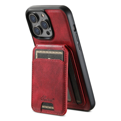 For iPhone 12 Pro Suteni H15 MagSafe Oil Eax Leather Detachable Wallet Back Phone Case(Red) - iPhone 12 / 12 Pro Cases by Suteni | Online Shopping UK | buy2fix