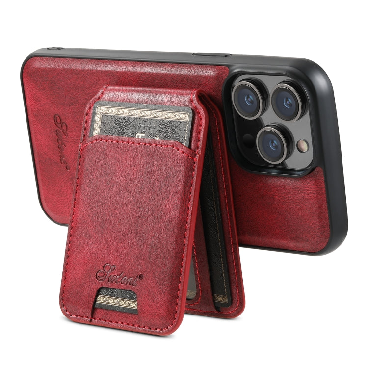 For iPhone 12 Pro Suteni H15 MagSafe Oil Eax Leather Detachable Wallet Back Phone Case(Red) - iPhone 12 / 12 Pro Cases by Suteni | Online Shopping UK | buy2fix