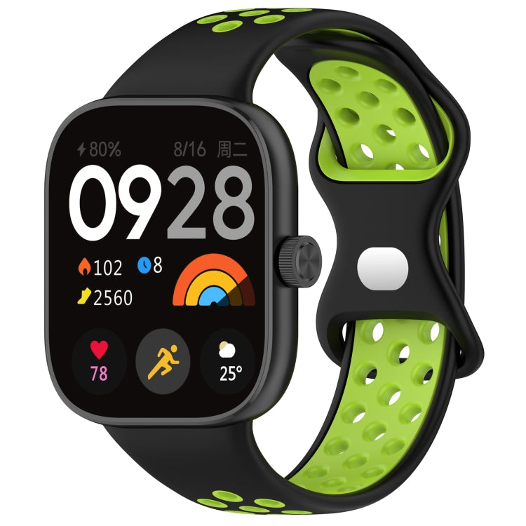 For Redmi Watch 4 Dual Color Perforated Silicone Watch Band(Black Green) - Watch Bands by buy2fix | Online Shopping UK | buy2fix