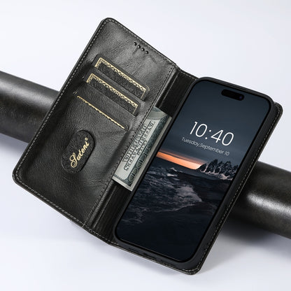 For iPhone 16 Suteni Baroque Calf Texture Buckle Wallet Leather Phone Case(Black) - iPhone 16 Cases by Suteni | Online Shopping UK | buy2fix