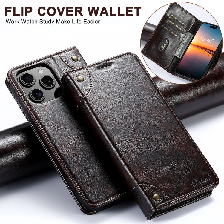 For iPhone 16 Pro Suteni Baroque Calf Texture Buckle Wallet Leather Phone Case(Brown) - iPhone 16 Pro Cases by Suteni | Online Shopping UK | buy2fix