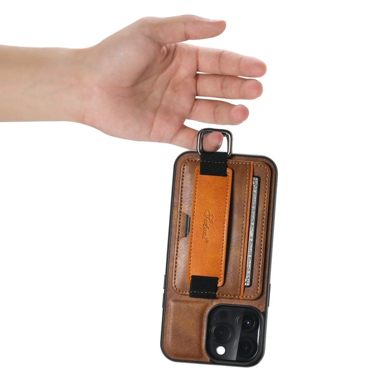 For iPhone 15 Pro Max Suteni H13 Card Wallet Wrist Strap Holder PU Phone Case(Brown) - iPhone 15 Pro Max Cases by Suteni | Online Shopping UK | buy2fix