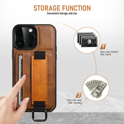 For iPhone 16 Plus Suteni H13 Card Wallet Wrist Strap Holder PU Phone Case(Brown) - iPhone 16 Plus Cases by Suteni | Online Shopping UK | buy2fix