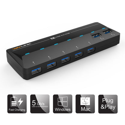 WAVLINK WL-UH3073D USB3.0 HUB Adapter 7-Port Docking Station with Individual Switch(AU Plug) - USB 3.0 HUB by WAVLINK | Online Shopping UK | buy2fix