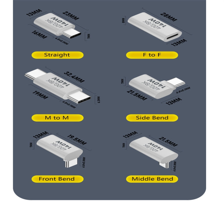 USB 3.1 Type-C 40Gbps 8K Transmission Adapter 140W 5A Charge, Specification:Type-C Male to Female Middle Bend - Cable & Adapters by buy2fix | Online Shopping UK | buy2fix