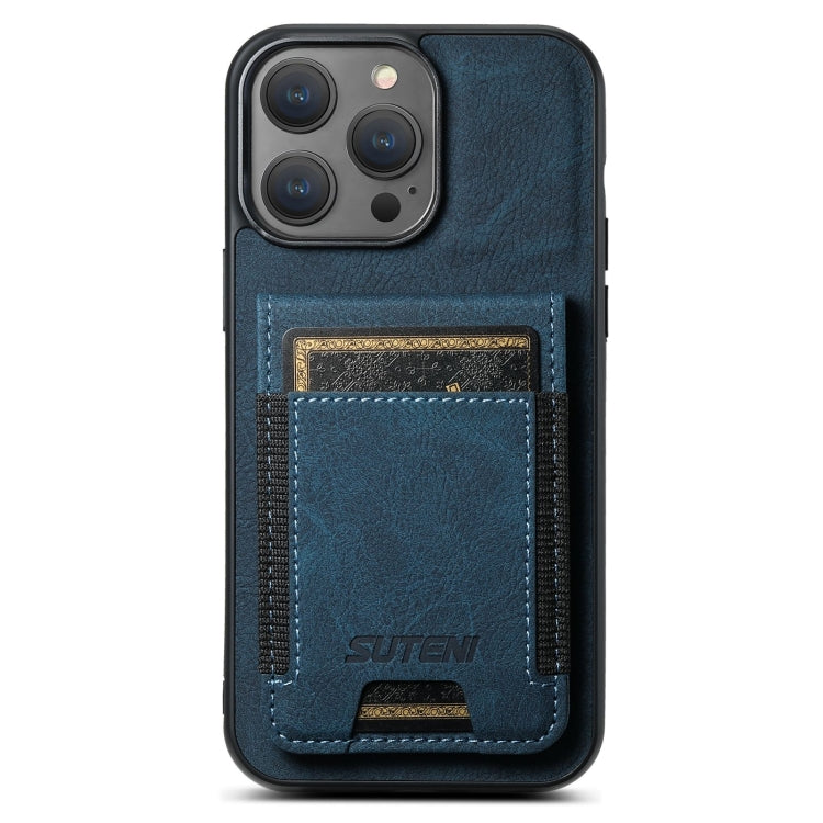 For iPhone 16 Pro Max Suteni H03 Litchi Leather Card Bag Stand Back Phone Case(Blue) - iPhone 16 Pro Max Cases by Suteni | Online Shopping UK | buy2fix