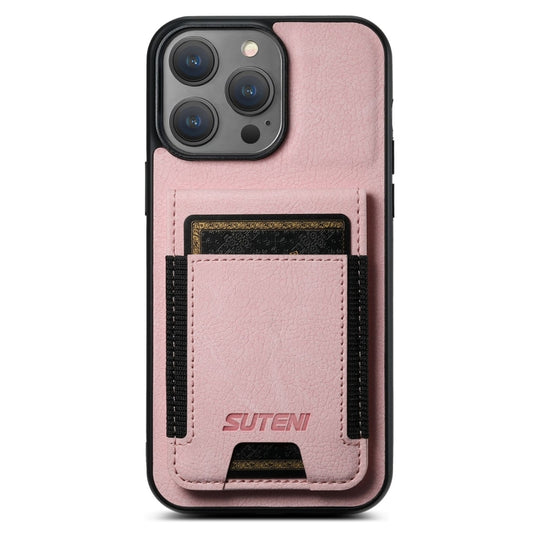 For iPhone 16 Pro Max Suteni H03 Litchi Leather Card Bag Stand Back Phone Case(Pink) - iPhone 16 Pro Max Cases by Suteni | Online Shopping UK | buy2fix