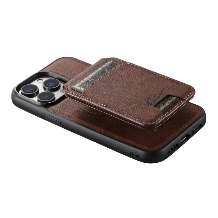 For iPhone 13 Pro Max Suteni H17 Litchi Texture Leather MagSafe Detachable Wallet Phone Case(Brown) - iPhone 13 Pro Max Cases by Suteni | Online Shopping UK | buy2fix