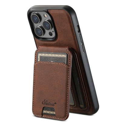 For iPhone 12 Pro Suteni H17 Litchi Texture Leather MagSafe Detachable Wallet Phone Case(Brown) - iPhone 12 / 12 Pro Cases by Suteni | Online Shopping UK | buy2fix