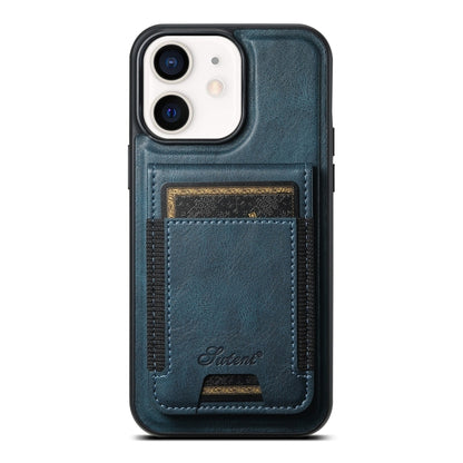 For iPhone 12  Suteni H17 Oil Eax Leather MagSafe Detachable Wallet Phone Case(Blue) - iPhone 12 / 12 Pro Cases by Suteni | Online Shopping UK | buy2fix