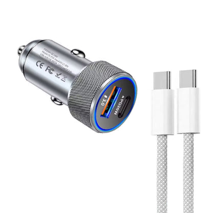 P19 Metal PD20W USB-C + QC18W USB Car Charger with USB-C to USB-C Date Cable for iPhone 15 series(Silver Gray) - Car Charger by buy2fix | Online Shopping UK | buy2fix