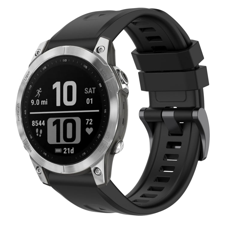 For Garmin Fenix 7 Pro Solid Color Black Buckle Silicone Quick Release Watch Band(Black) - Watch Bands by buy2fix | Online Shopping UK | buy2fix