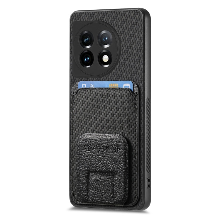 For OnePlus 12 5G Carbon Fiber Card Bag Fold Stand Phone Case(Black) - OnePlus Cases by buy2fix | Online Shopping UK | buy2fix