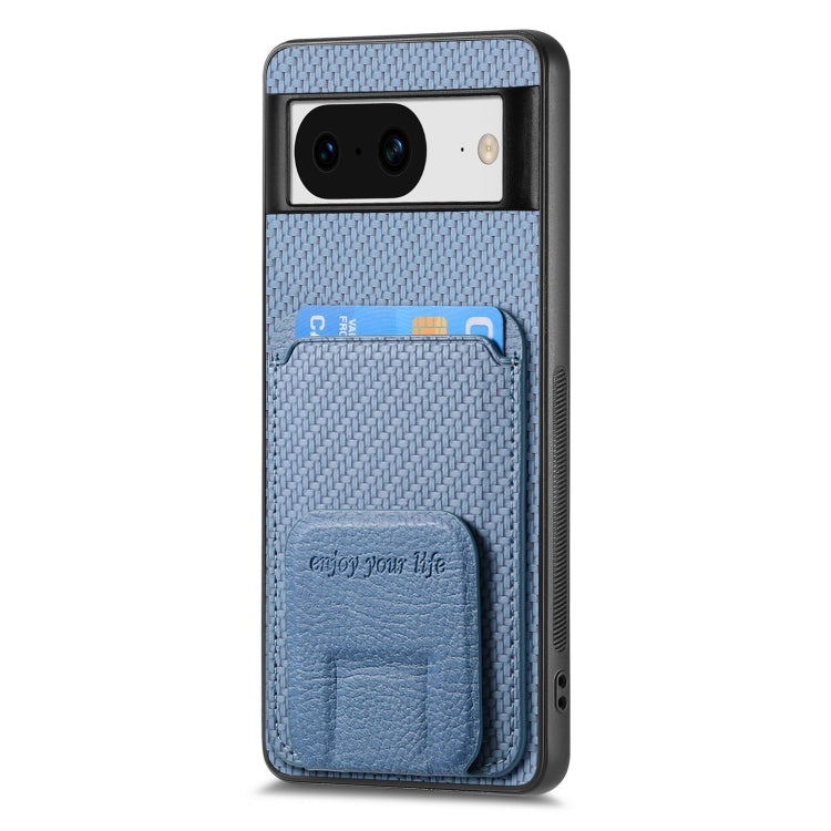 For Google Pixel 6 Pro Carbon Fiber Card Bag Fold Stand Phone Case(Blue) - Google Cases by buy2fix | Online Shopping UK | buy2fix