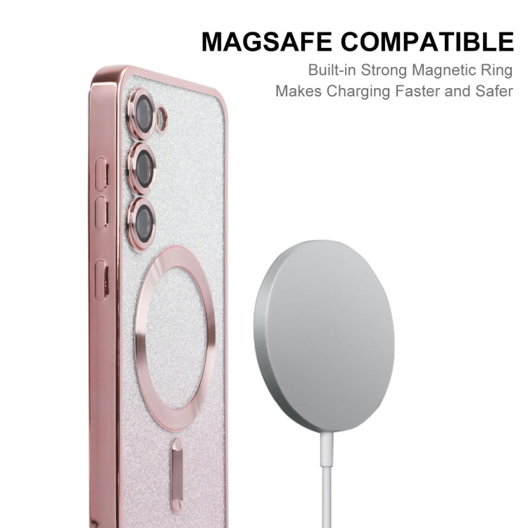 For Samsung Galaxy S24+ 5G ENKAY Hat-Prince Magnetic Glitter Plated TPU Phone Case with Lens Film(Pink) - Galaxy S24+ 5G Cases by ENKAY | Online Shopping UK | buy2fix