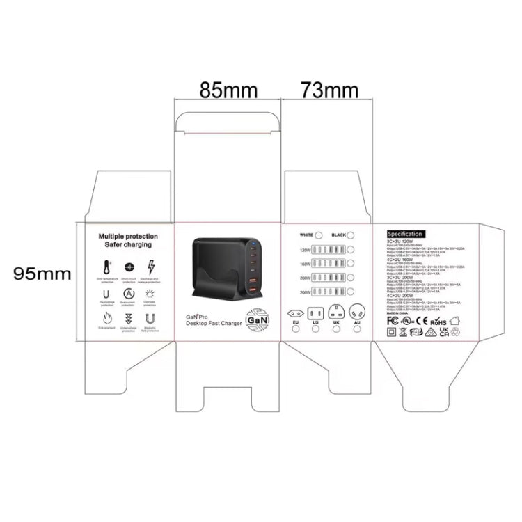 GaN PD100W Type-C x 3 + USB x 3 Multi Port Laptop Adapter, Plug Size:EU Plug - Universal Power Adapter by buy2fix | Online Shopping UK | buy2fix