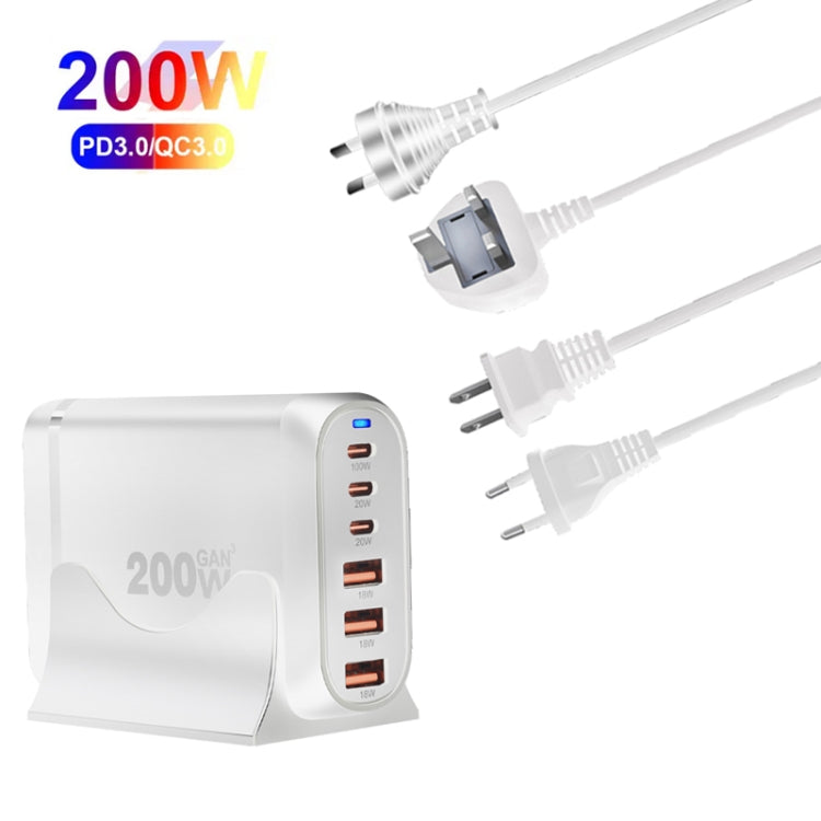 GaN PD100W Type-C x 3 + USB x 3 Multi Port Laptop Adapter, White, Plug Size:US Plug - Universal Power Adapter by buy2fix | Online Shopping UK | buy2fix