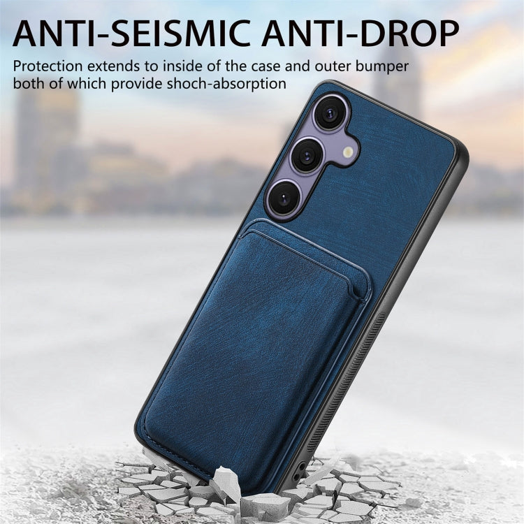 For Samsung Galaxy S25 5G Retro Leather Card Bag Magnetic Phone Case(Blue) - Galaxy S25 5G Cases by buy2fix | Online Shopping UK | buy2fix