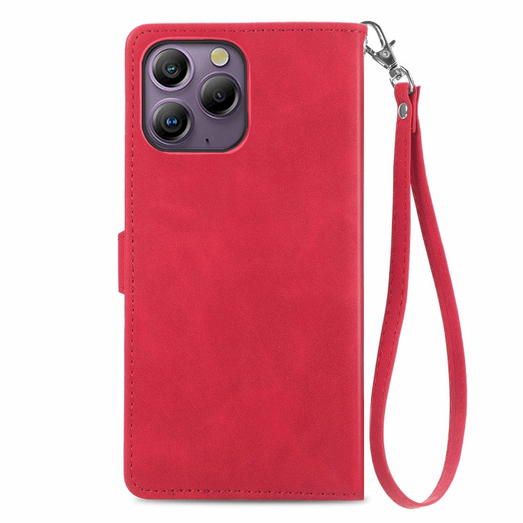 For Blackview A96 Embossed Flower Zipper Leather Phone Case(Red) - More Brand by buy2fix | Online Shopping UK | buy2fix