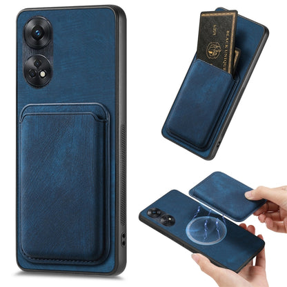 For OPPO Reno8 T 4G Retro Leather Card Bag Magnetic Phone Case(Blue) - OPPO Cases by buy2fix | Online Shopping UK | buy2fix