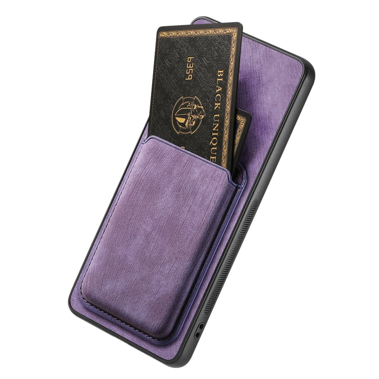 For OPPO Reno6 Pro 5G Retro Leather Card Bag Magnetic Phone Case(Purple) - OPPO Cases by buy2fix | Online Shopping UK | buy2fix