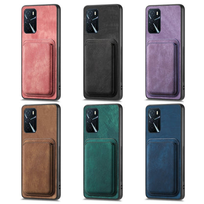 For OPPO Reno7 Pro 5G Retro Leather Card Bag Magnetic Phone Case(Pink) - OPPO Cases by buy2fix | Online Shopping UK | buy2fix