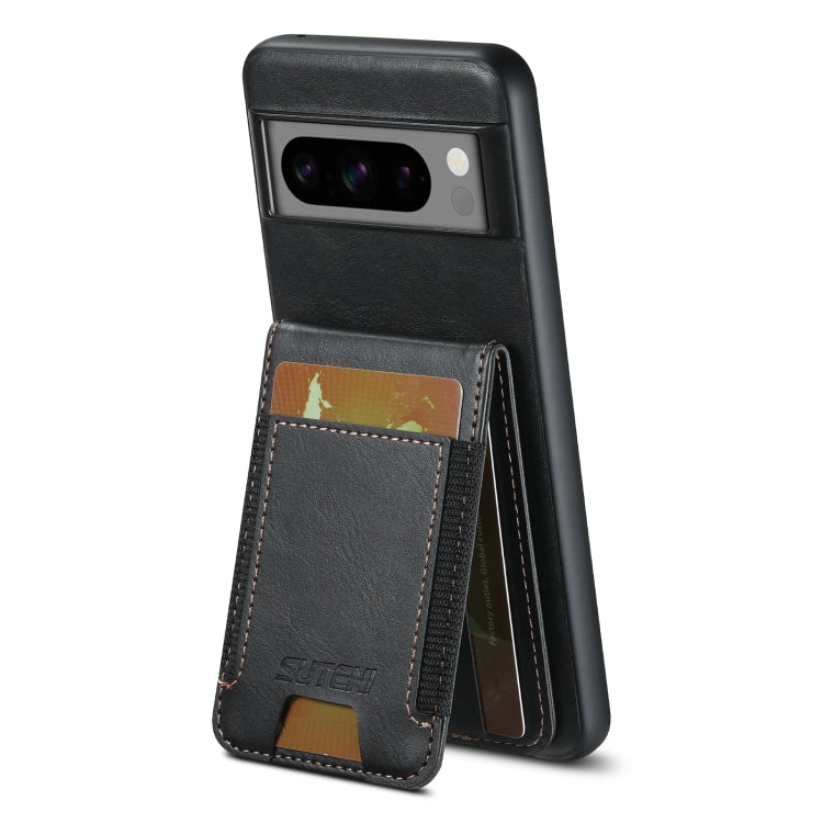 For Google Pixel 8a Suteni H03 Oil Wax Leather Wallet Stand Back Phone Case(Black) - Google Cases by Suteni | Online Shopping UK | buy2fix