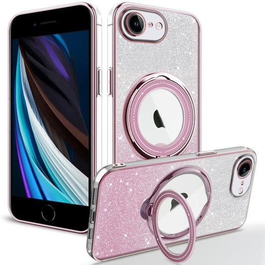 For iPhone 7 / 8 / SE 20222 Rotation MagSafe Holder Gradient Glitter TPU Phone Case(Pink) - iPhone SE 2022 / 2020 / 8 / 7 Cases by buy2fix | Online Shopping UK | buy2fix