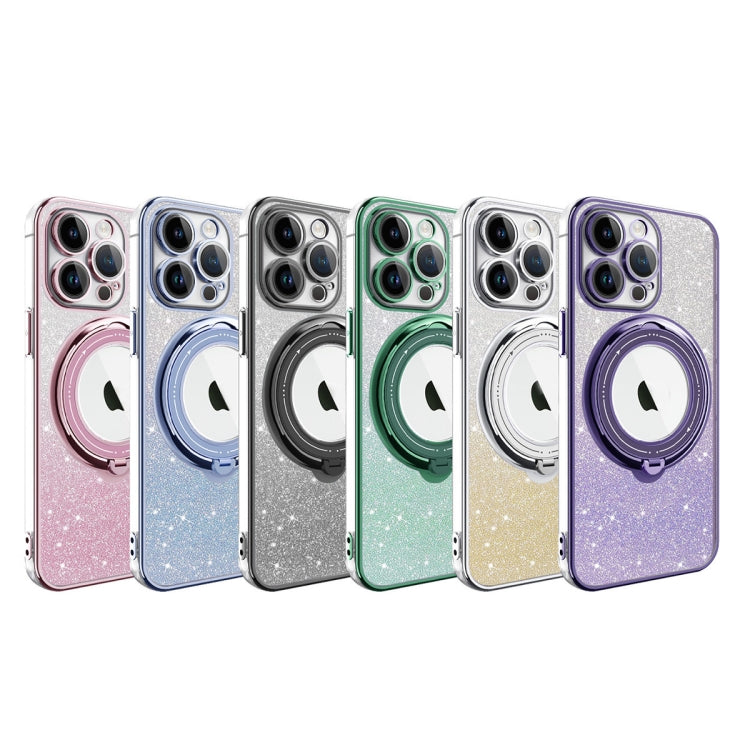 For iPhone 14 Plus Rotation MagSafe Holder Gradient Glitter TPU Phone Case(Pink) - iPhone 14 Plus Cases by buy2fix | Online Shopping UK | buy2fix