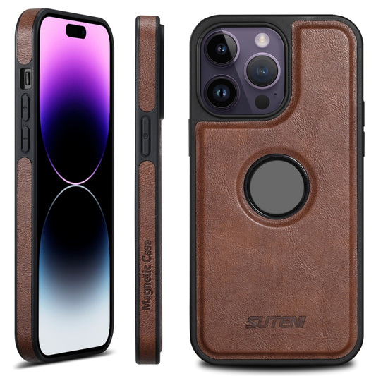 For iPhone 14 Pro Suteni G1 Magsafe Leather Back Phone Case(Brown) - iPhone 14 Pro Cases by Suteni | Online Shopping UK | buy2fix