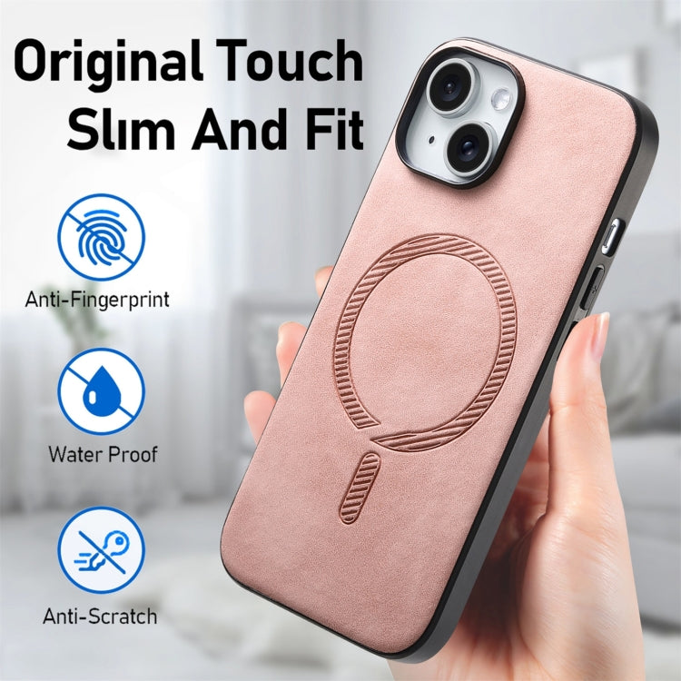 For iPhone 16 Solid Color Retro Magsafe PU Back Cover Phone Case(Pink) - iPhone 16 Cases by buy2fix | Online Shopping UK | buy2fix