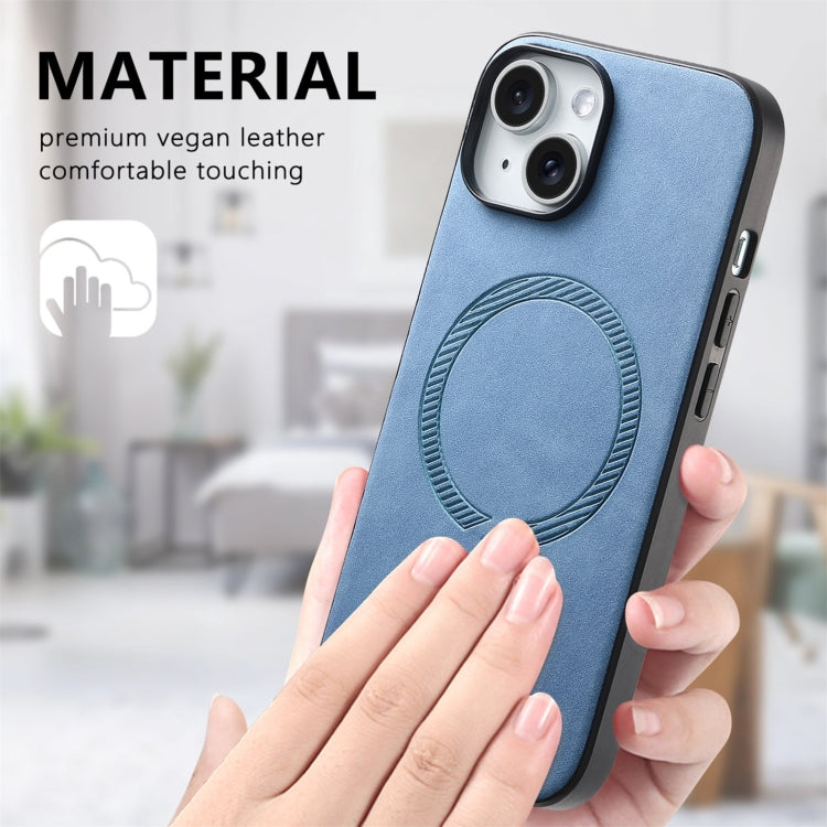 For iPhone 16 Plus Solid Color Retro Magsafe PU Back Cover Phone Case(Blue) - iPhone 16 Plus Cases by buy2fix | Online Shopping UK | buy2fix