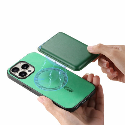 For iPhone 15 Retro Magsafe Card Bag PU Back Cover Phone Case(Green) - iPhone 15 Cases by buy2fix | Online Shopping UK | buy2fix