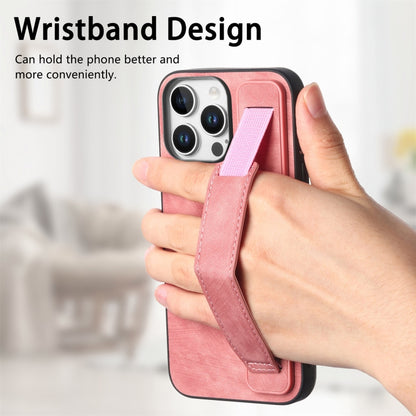 For iPhone 16 Pro Max Retro Wristband Holder Leather Back Phone Case(Pink) - iPhone 16 Pro Max Cases by buy2fix | Online Shopping UK | buy2fix