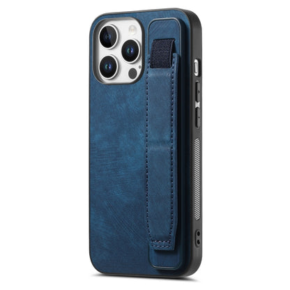 For iPhone 16 Pro Max Retro Wristband Holder Leather Back Phone Case(Blue) - iPhone 16 Pro Max Cases by buy2fix | Online Shopping UK | buy2fix