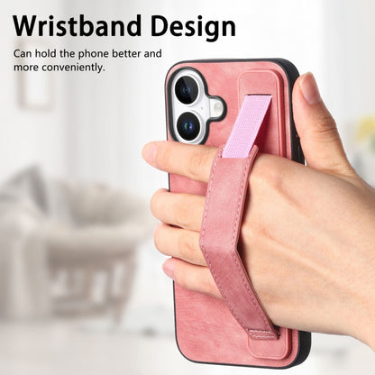 For iPhone 16 Plus Retro Wristband Holder Leather Back Phone Case(Pink) - iPhone 16 Plus Cases by buy2fix | Online Shopping UK | buy2fix