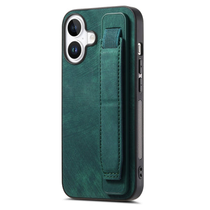 For iPhone 16 Retro Wristband Holder Leather Back Phone Case(Green) - iPhone 16 Cases by buy2fix | Online Shopping UK | buy2fix