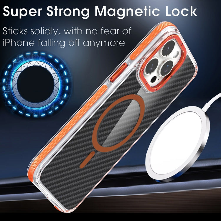 For iPhone 12 Pro Magsafe Dual-Color Carbon Fiber Phone Case(Orange) - iPhone 12 / 12 Pro Cases by buy2fix | Online Shopping UK | buy2fix