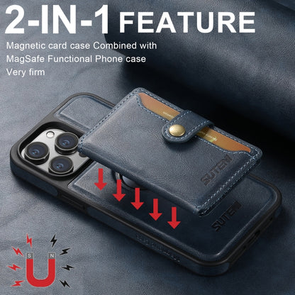 For iPhone 16 Pro Max Suteni M1 Oil Wax MagSafe Detachable Horizontal Card Bag Phone Case(Blue) - iPhone 16 Pro Max Cases by Suteni | Online Shopping UK | buy2fix