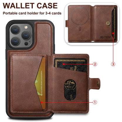 For iPhone 12 Pro Max Suteni M1 Oil Wax MagSafe Detachable Horizontal Card Bag Phone Case(Brown) - iPhone 12 Pro Max Cases by Suteni | Online Shopping UK | buy2fix