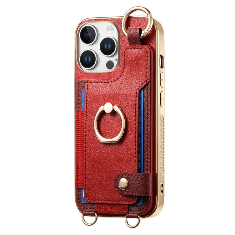 For iPhone 16 Pro Max Fashion Ring Card Bag Phone Case with Hang Loop(Red) - iPhone 16 Pro Max Cases by buy2fix | Online Shopping UK | buy2fix