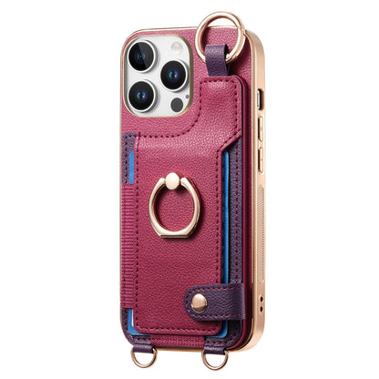 For iPhone 16 Pro Max Fashion Ring Card Bag Phone Case with Hang Loop(Purple) - iPhone 16 Pro Max Cases by buy2fix | Online Shopping UK | buy2fix