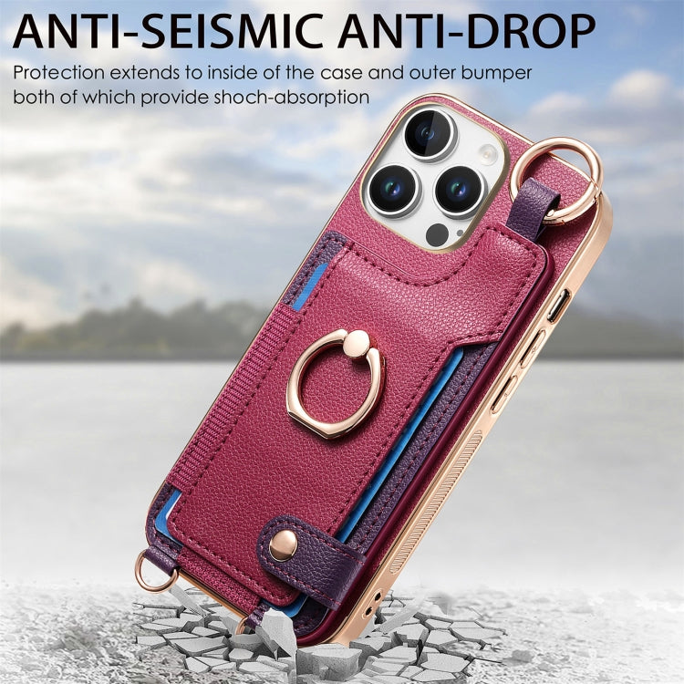 For iPhone 16 Pro Max Fashion Ring Card Bag Phone Case with Hang Loop(Purple) - iPhone 16 Pro Max Cases by buy2fix | Online Shopping UK | buy2fix